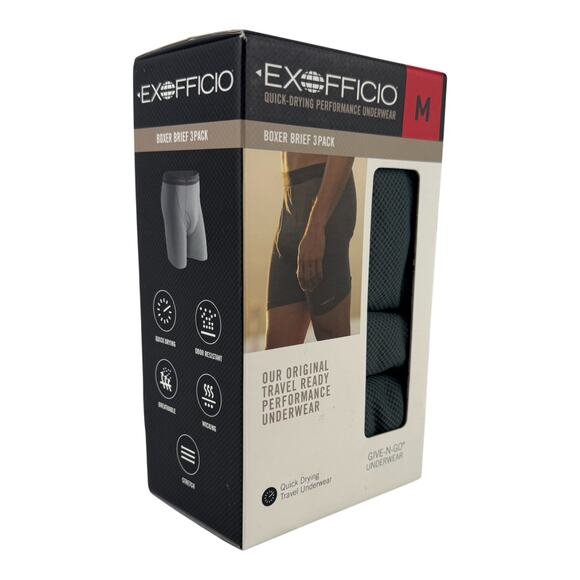 ExOfficio Men’s Give-N-Go Boxer Brief 3-Pack – Charcoal (Size M) - Picture 4 of 4